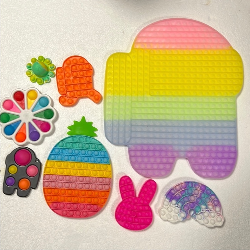 Pop it. Colorful Silicone Fidget Toy Set. Stress relief, push pop bubble.